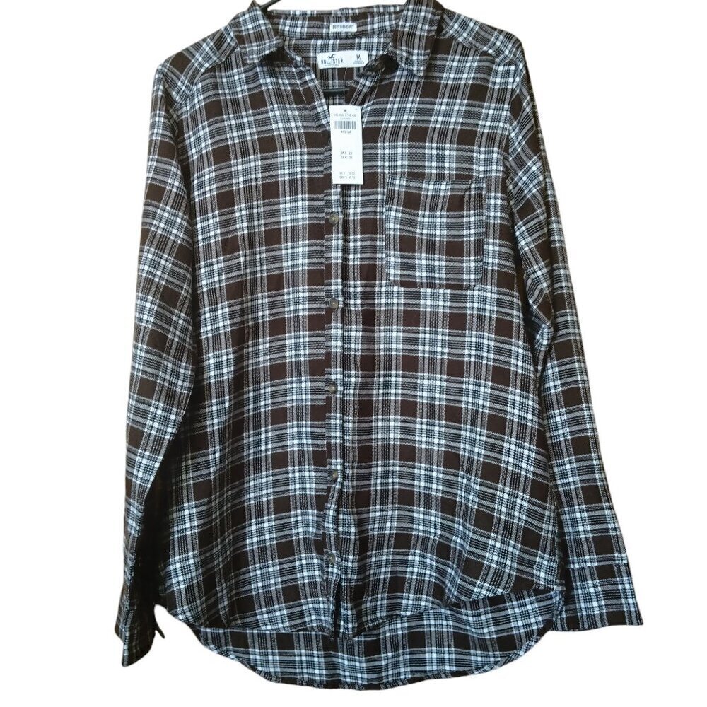 HOLLISTER Boyfriend Fit Size Medium Long Sleeve Button Front Plaid Shirt NEW